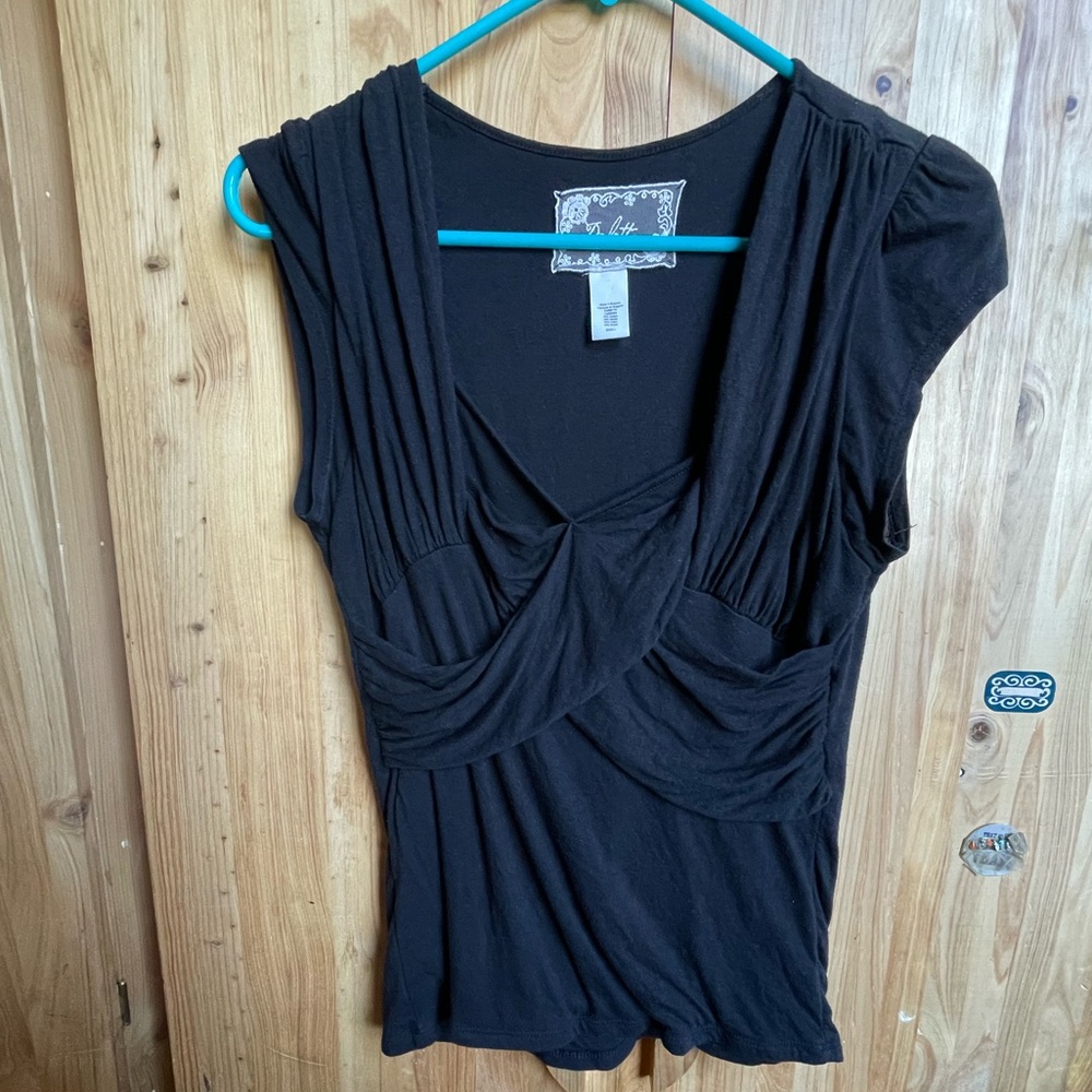 DELETTA Anthropologie Twist Front Tank Top Flattering Blouse Black Size S Small